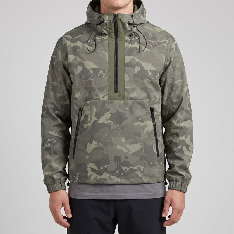 Men's Camo Hooded Half Zip Windbreaker Anorak