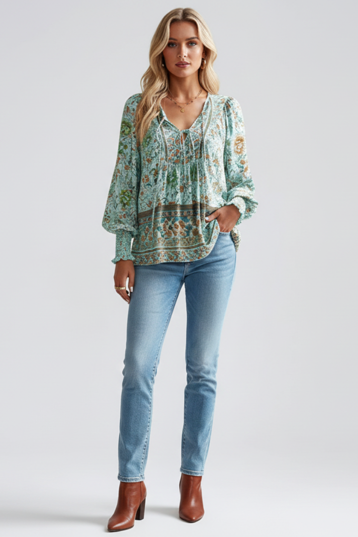 Women's Floral Blouse | Long-Sleeve Print Top