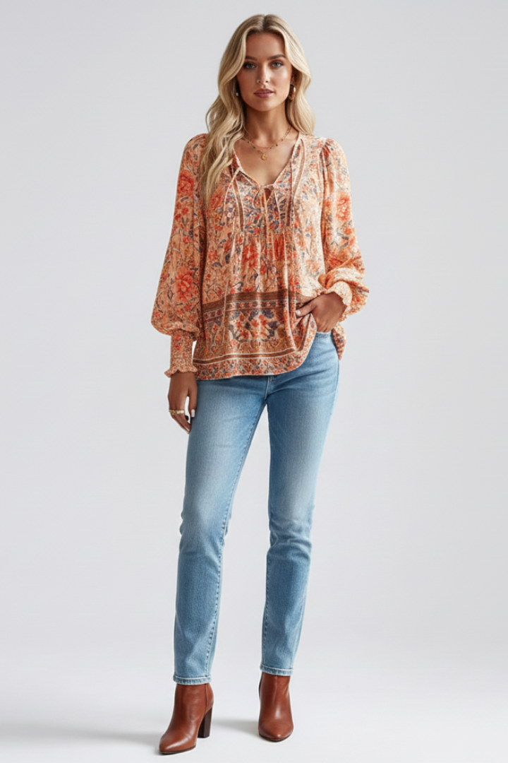 Women's Floral Blouse | Long-Sleeve Print Top