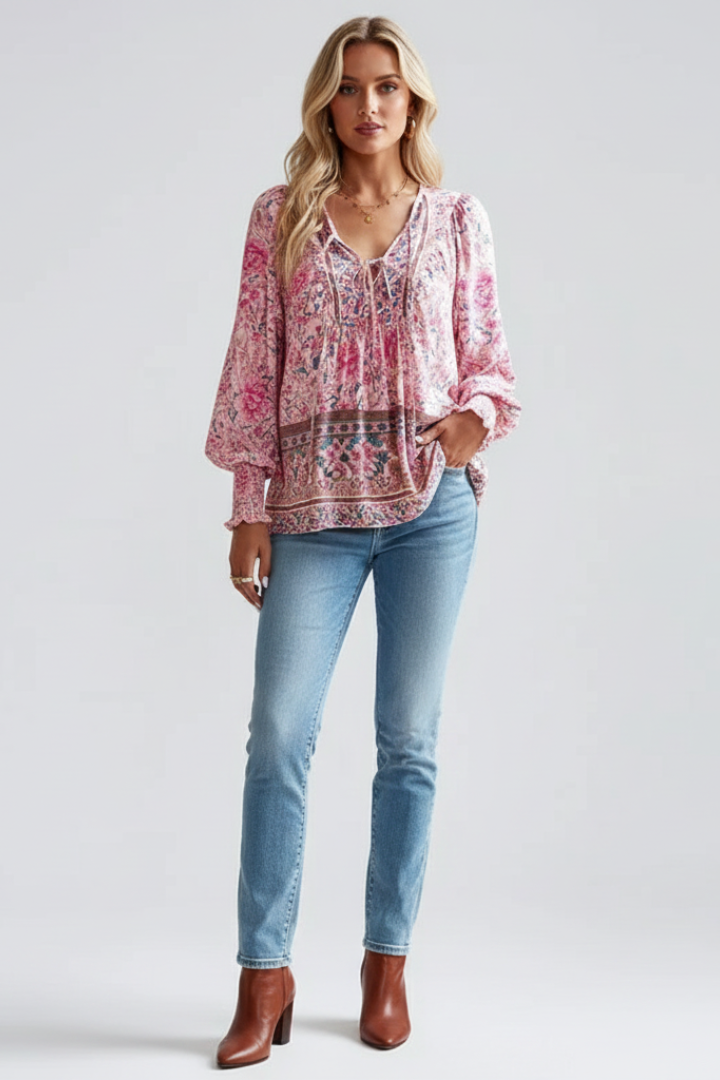 Women's Floral Blouse | Long-Sleeve Print Top