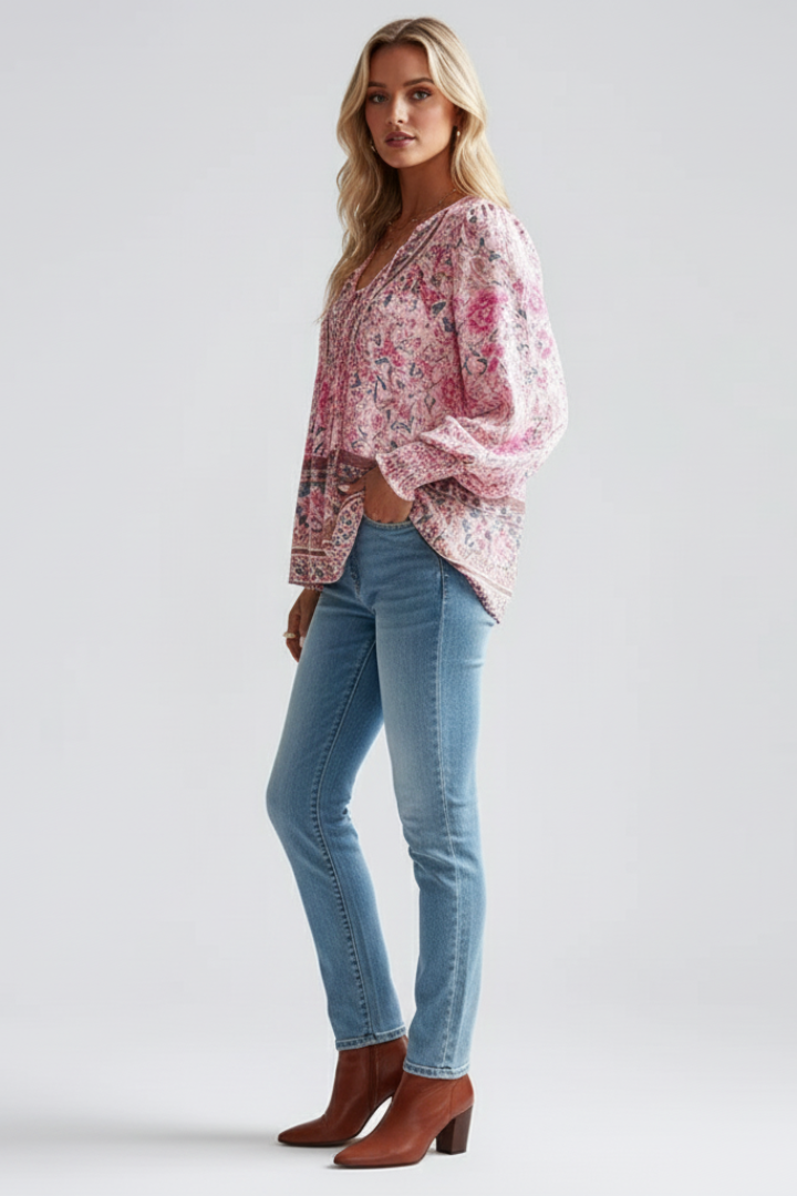 Women's Floral Blouse | Long-Sleeve Print Top