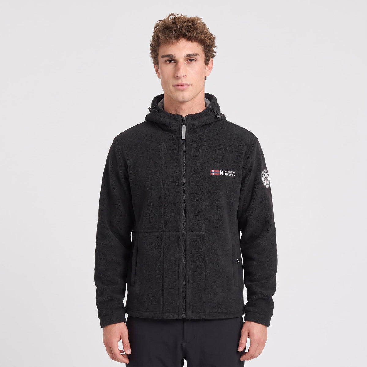Men's Windproof Hooded Fleece Jacket with Zip Pockets