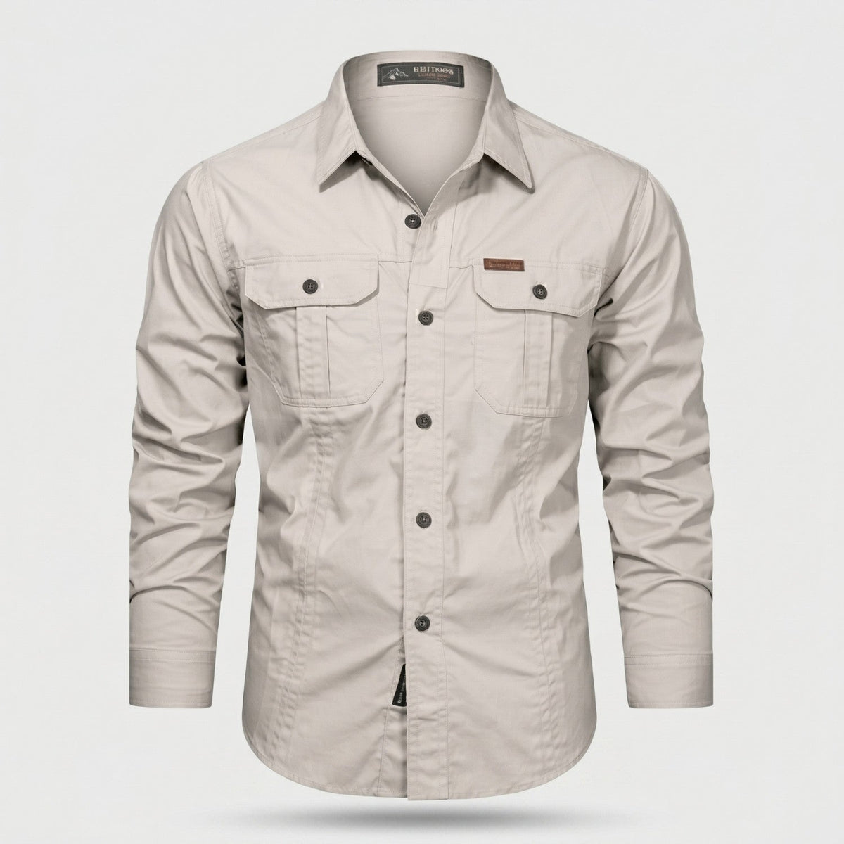Men's Cotton Field Shirt With Double Chest Pockets And Long Sleeves