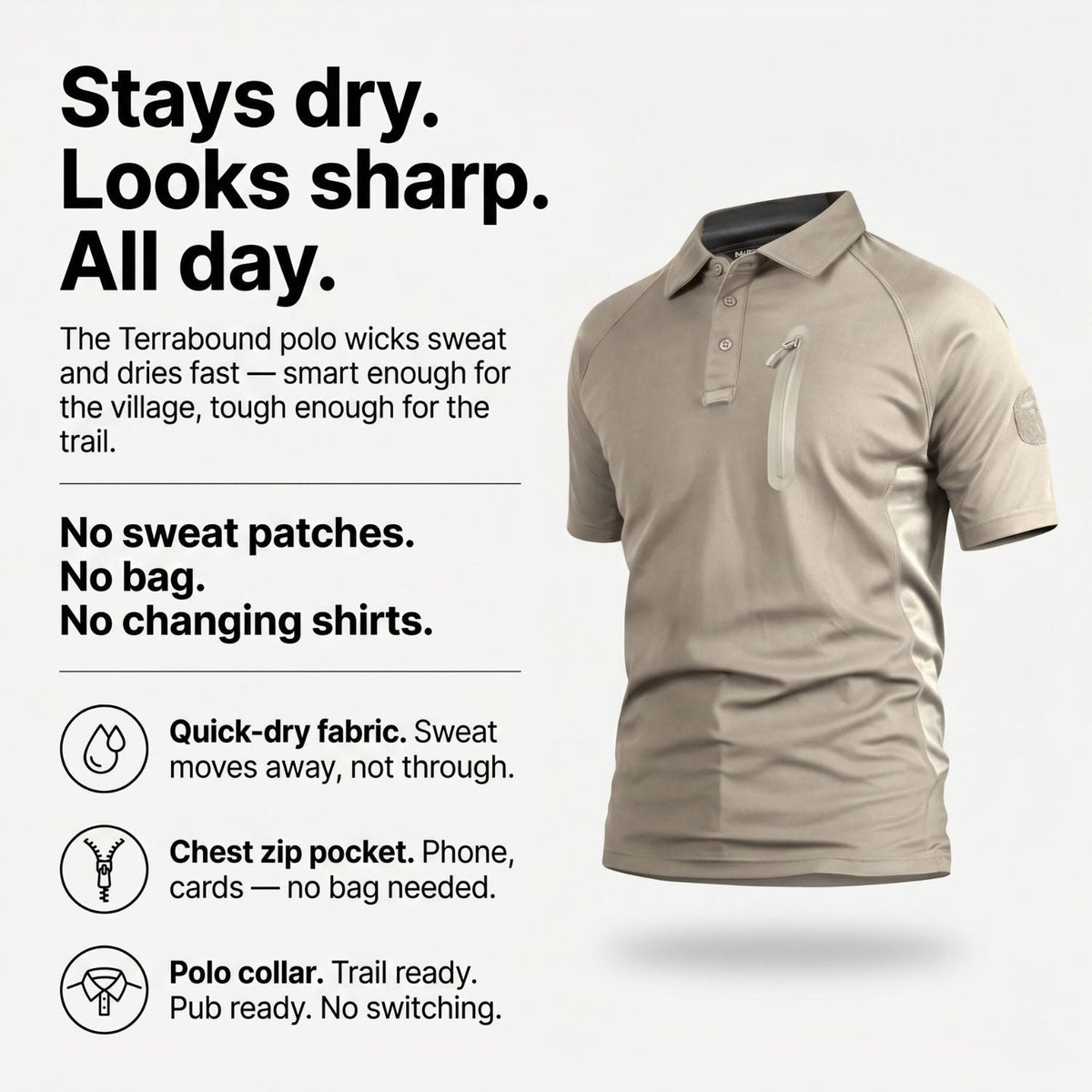 Men's Quick Dry Outdoor Polo Shirt With Zip Chest Pocket