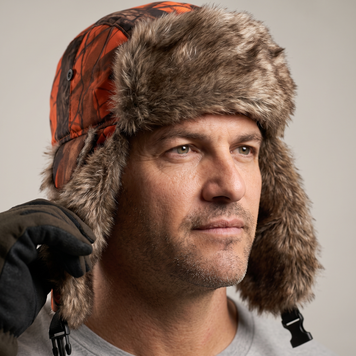 Men's Camouflage Trapper Hat with Faux Fur Lining