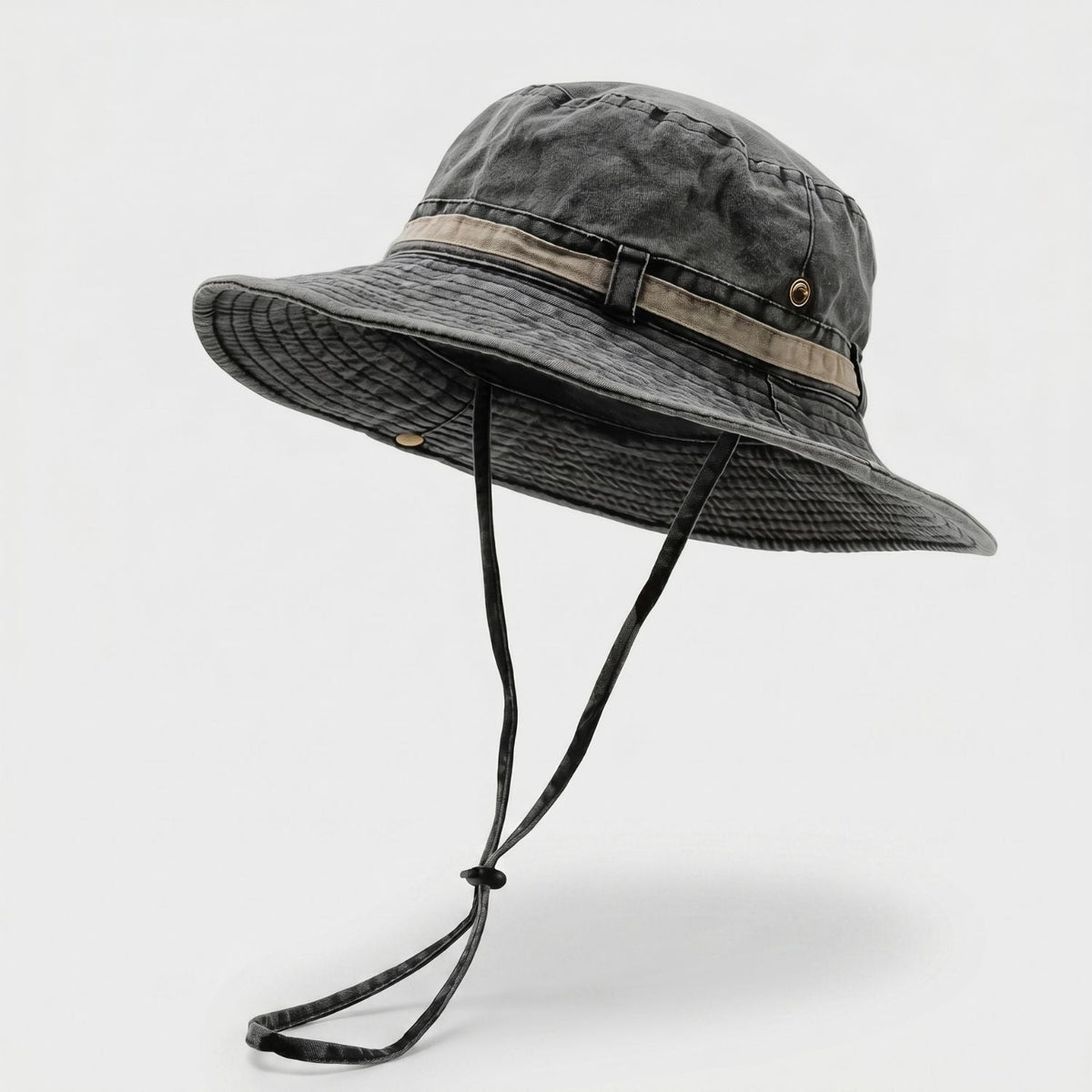 Men's Wide Brim Packable Cotton Boonie Hat with Chin Strap