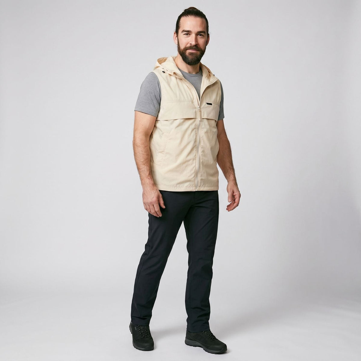 Men's Lightweight Windproof Hooded Vest With Drawstring Hem