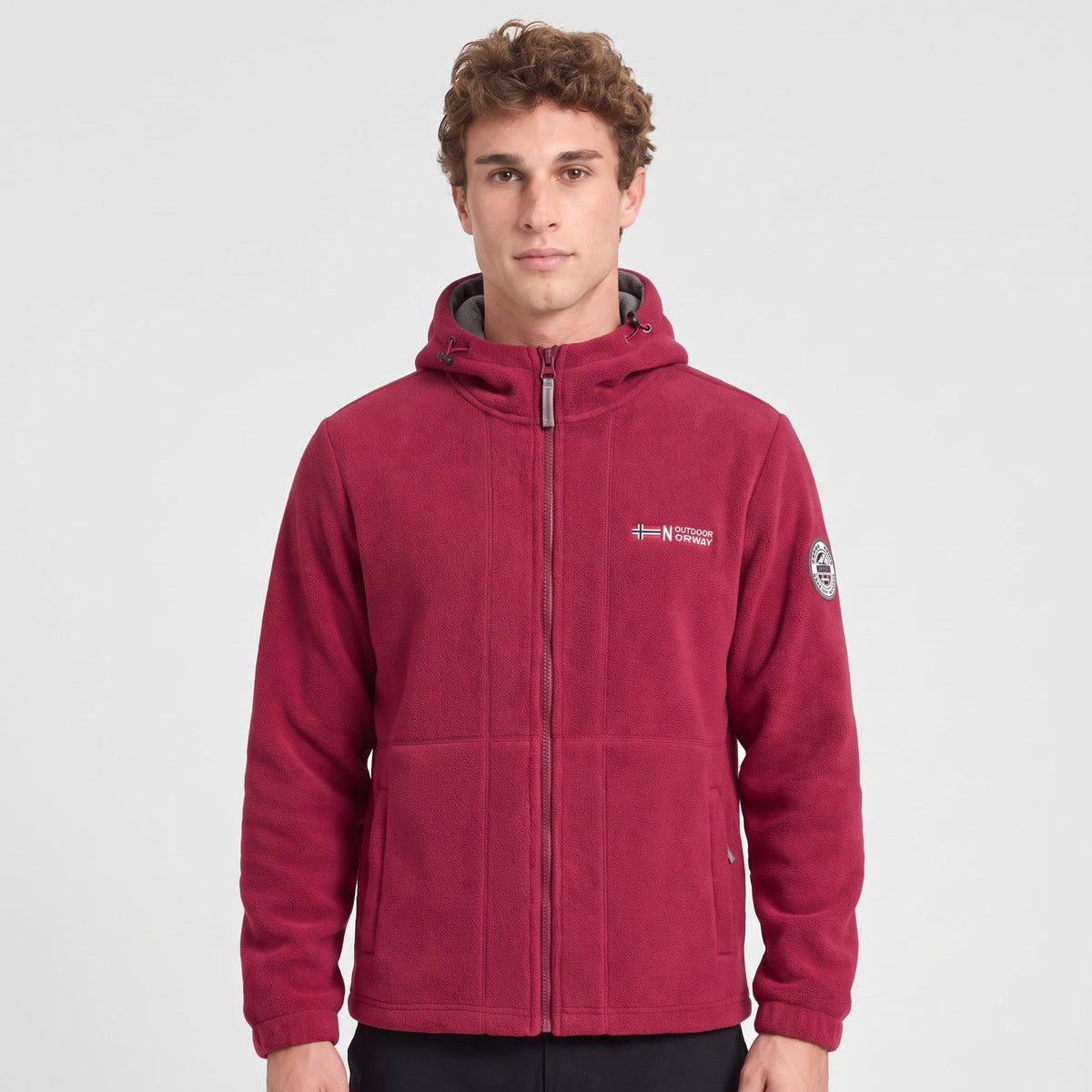 Men's Windproof Hooded Fleece Jacket with Zip Pockets