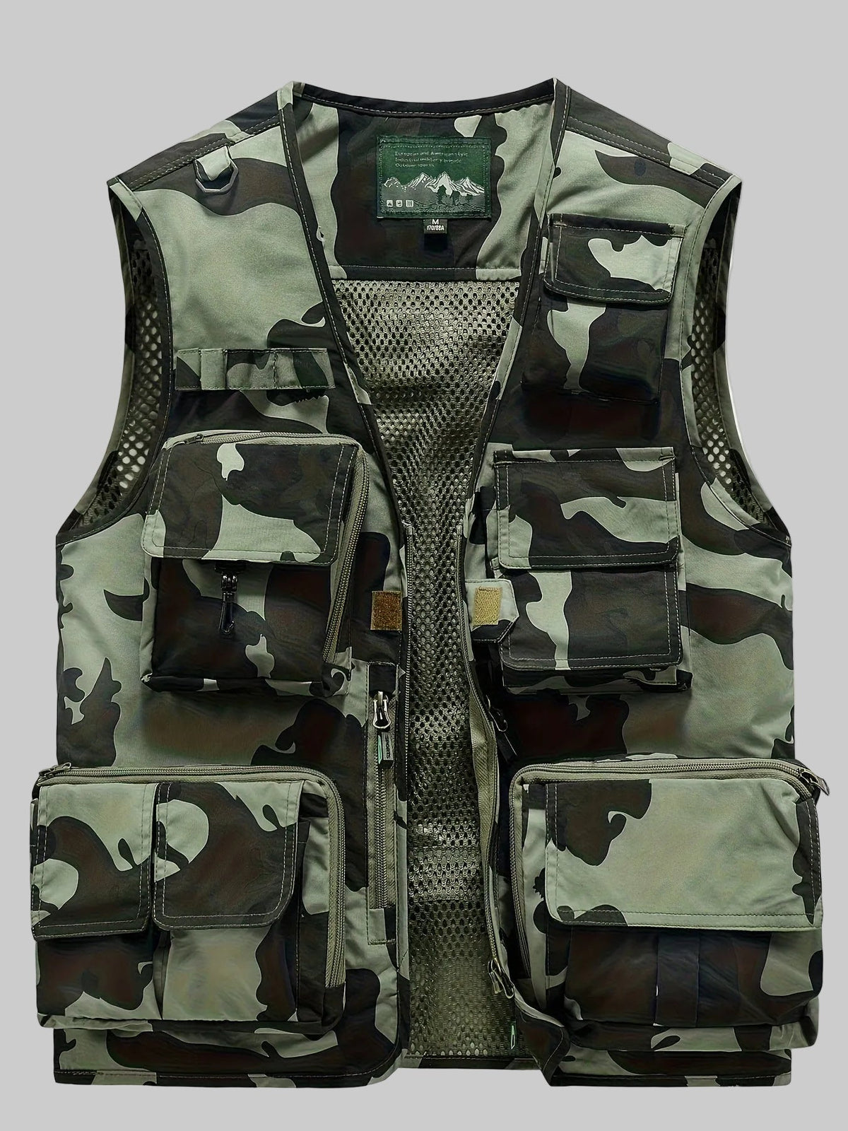 Men's Camo Utility Vest With Mesh Back And Multi Pockets
