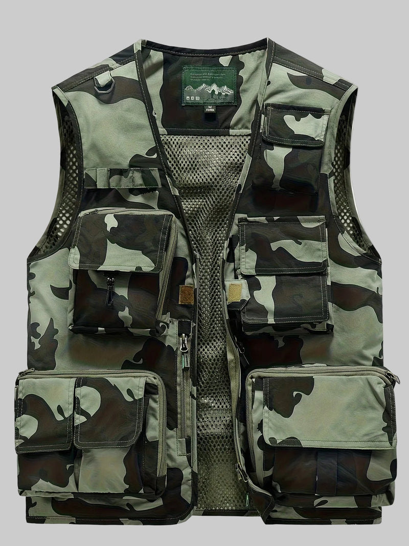 Men's Camo Utility Vest With Mesh Back And Multi Pockets