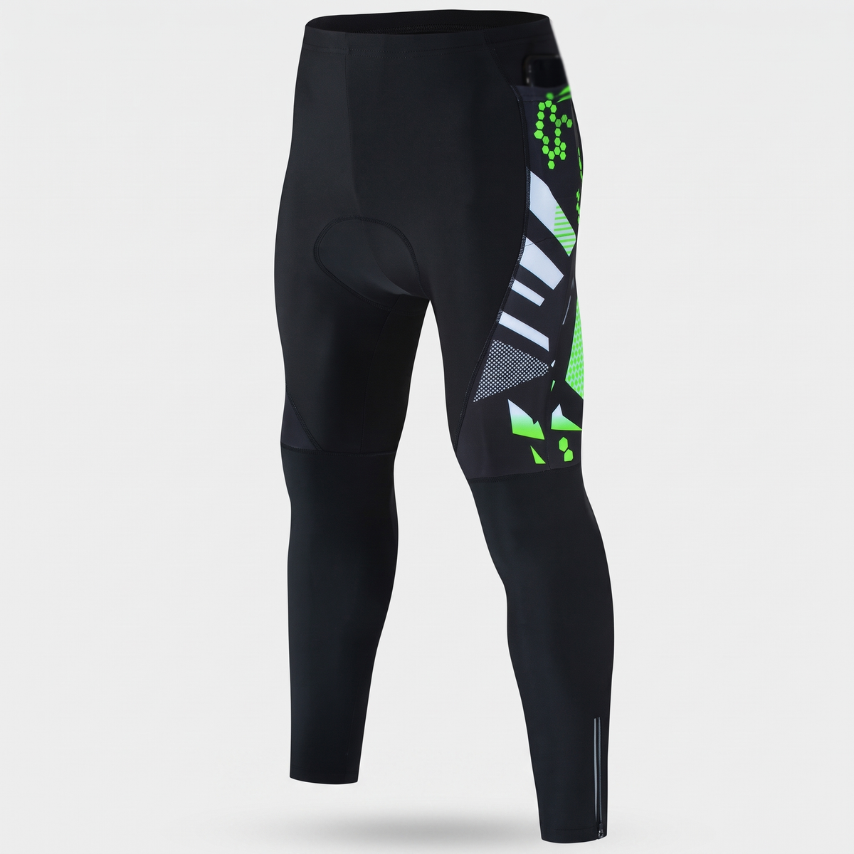 Men’s Padded Cycling Tights with Gel Chamois, Reflective Strips and Zipped Ankle Cuffs