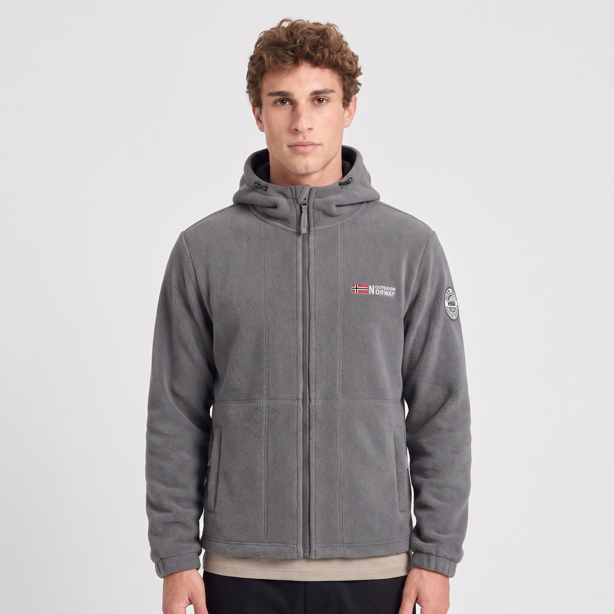 Men's Windproof Hooded Fleece Jacket with Zip Pockets