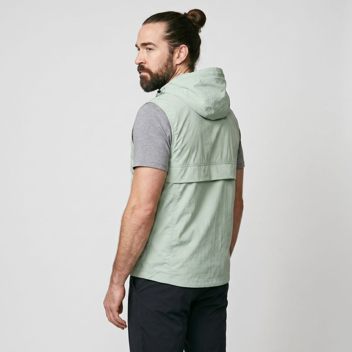Men's Lightweight Windproof Hooded Vest With Drawstring Hem
