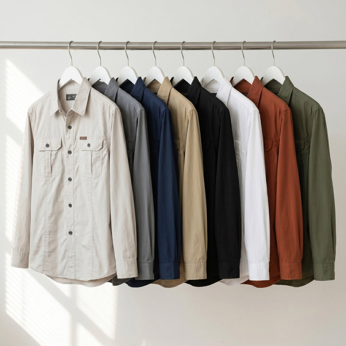 Men's Cotton Field Shirt With Double Chest Pockets And Long Sleeves