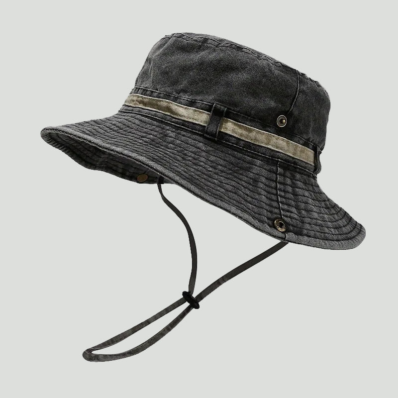 Men's Wide Brim Packable Cotton Boonie Hat with Chin Strap