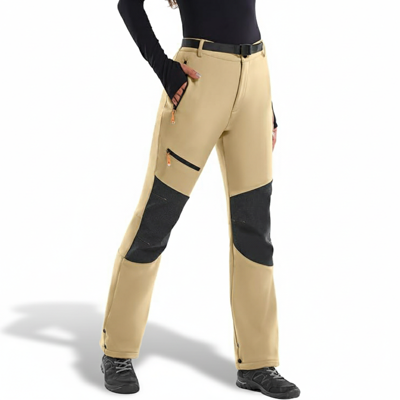 Women's Fleece Lined Waterproof Snow Pants with Zip Pockets and Adjustable Cuffs