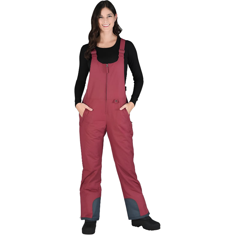 Women's Insulated Winter Bib Overalls with Adjustable Straps and Side Zippers