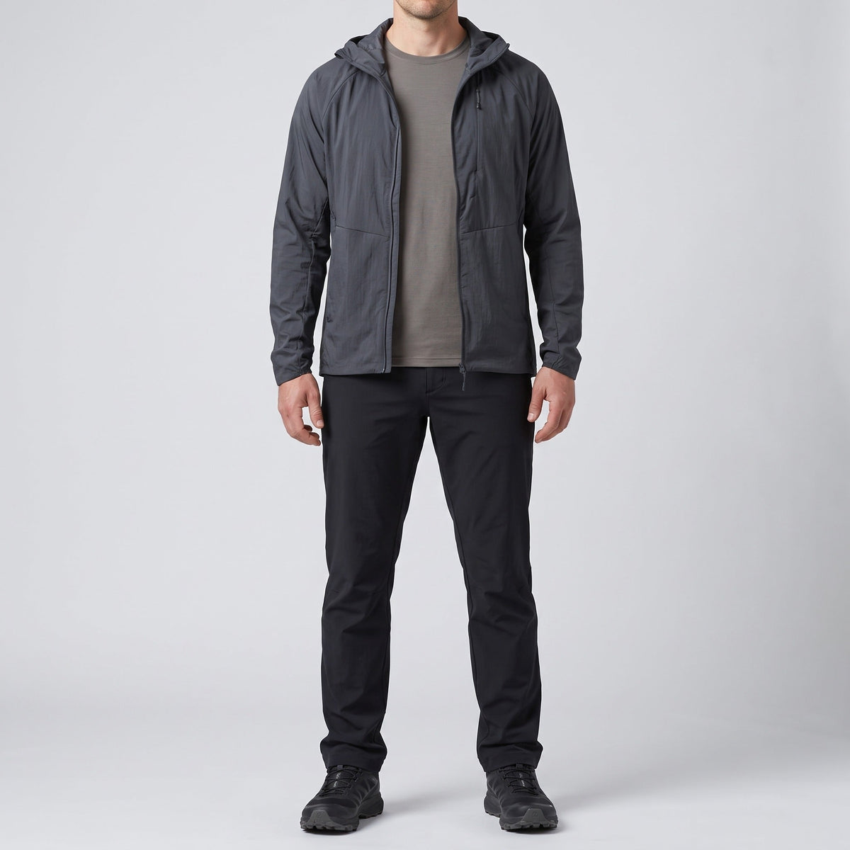 Men's Packable Hooded Windbreaker Jacket with Chest Pocket