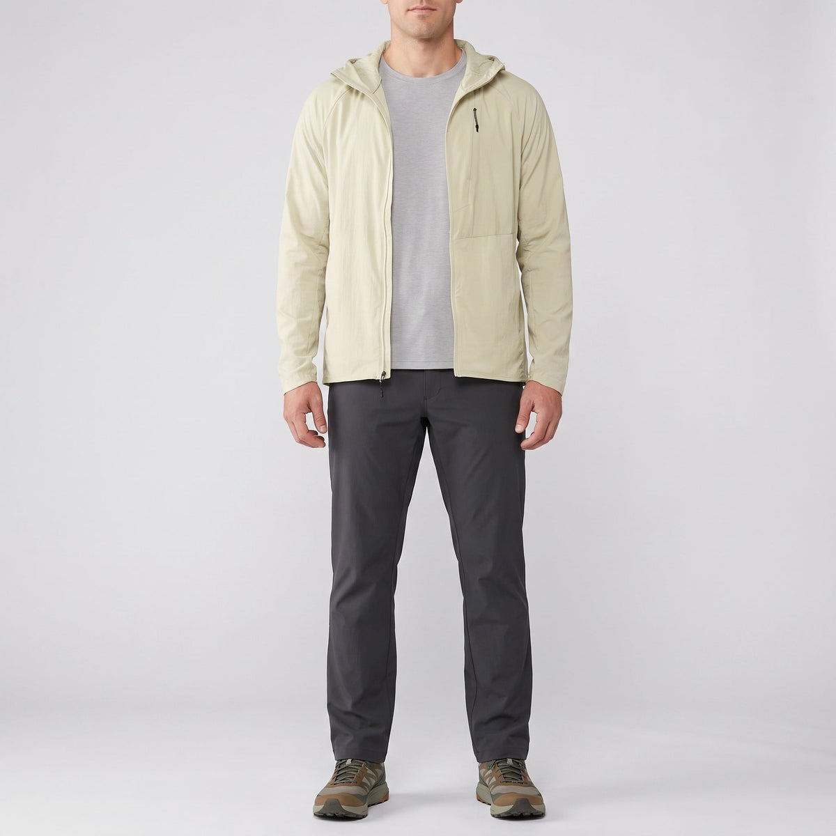Men's Packable Hooded Windbreaker Jacket with Chest Pocket