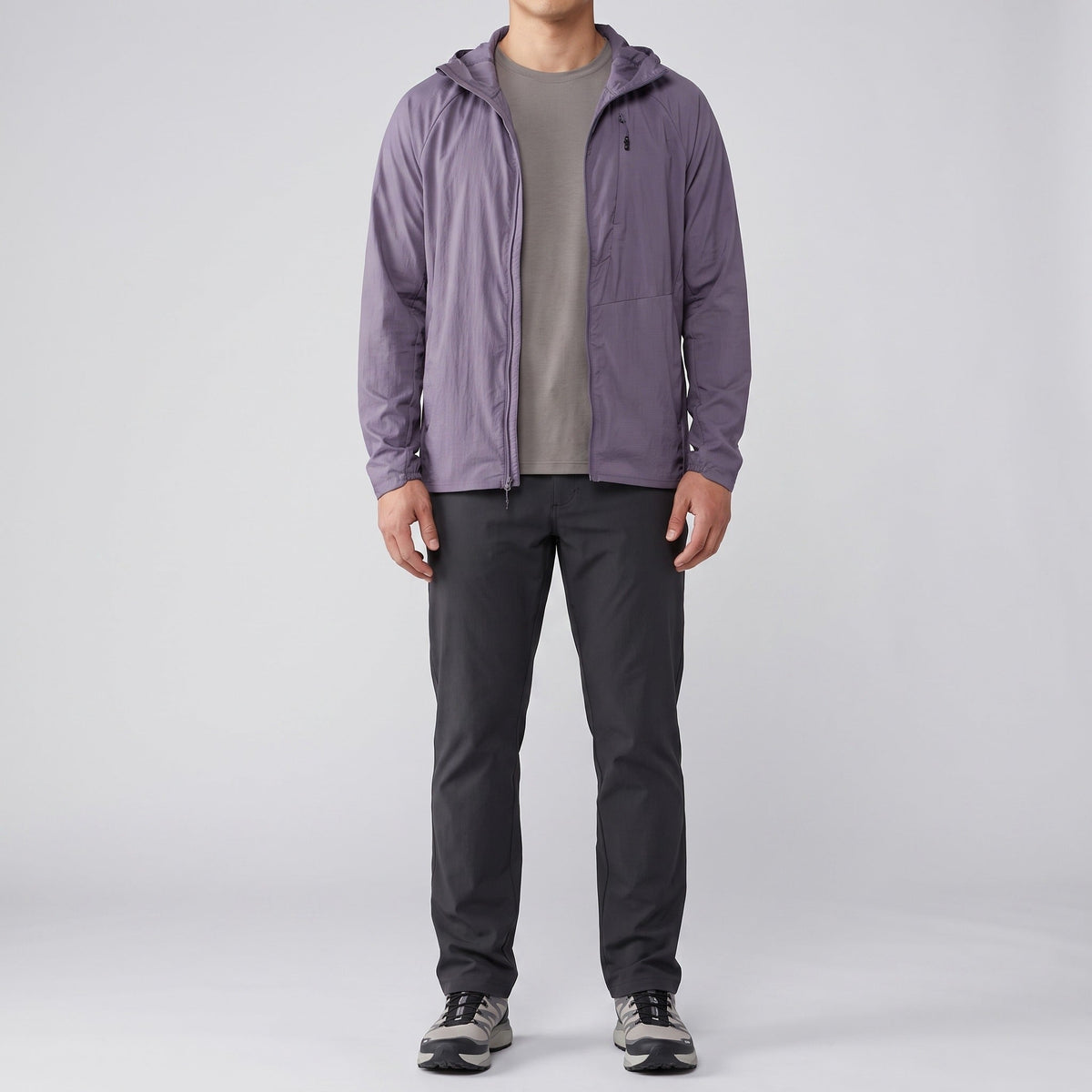 Men's Packable Hooded Windbreaker Jacket with Chest Pocket