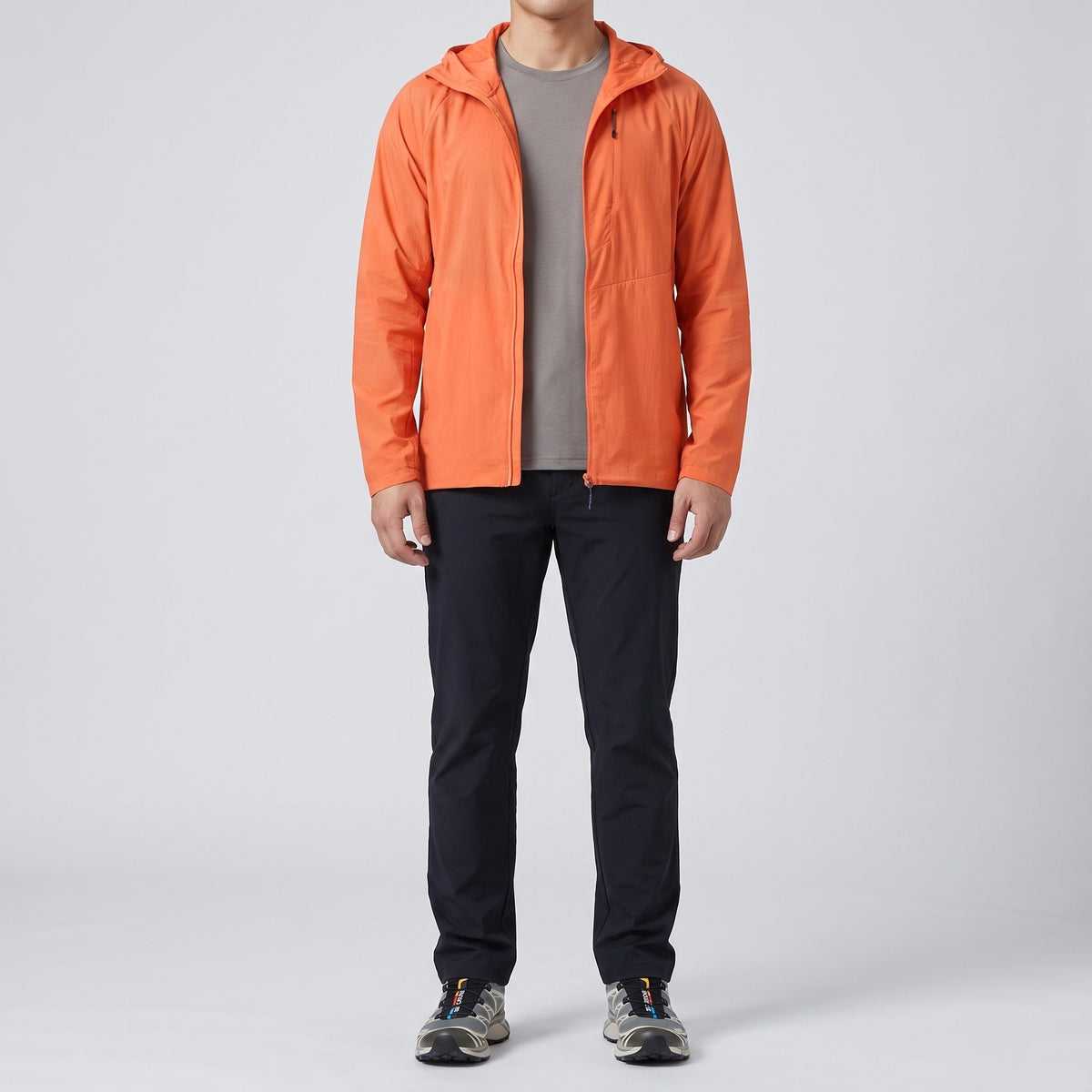 Men's Packable Hooded Windbreaker Jacket with Chest Pocket