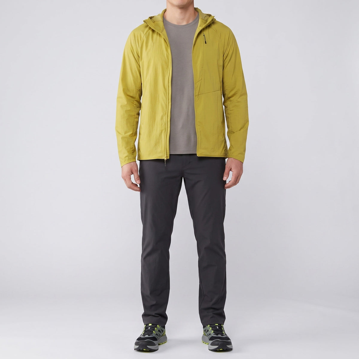Men's Packable Hooded Windbreaker Jacket with Chest Pocket