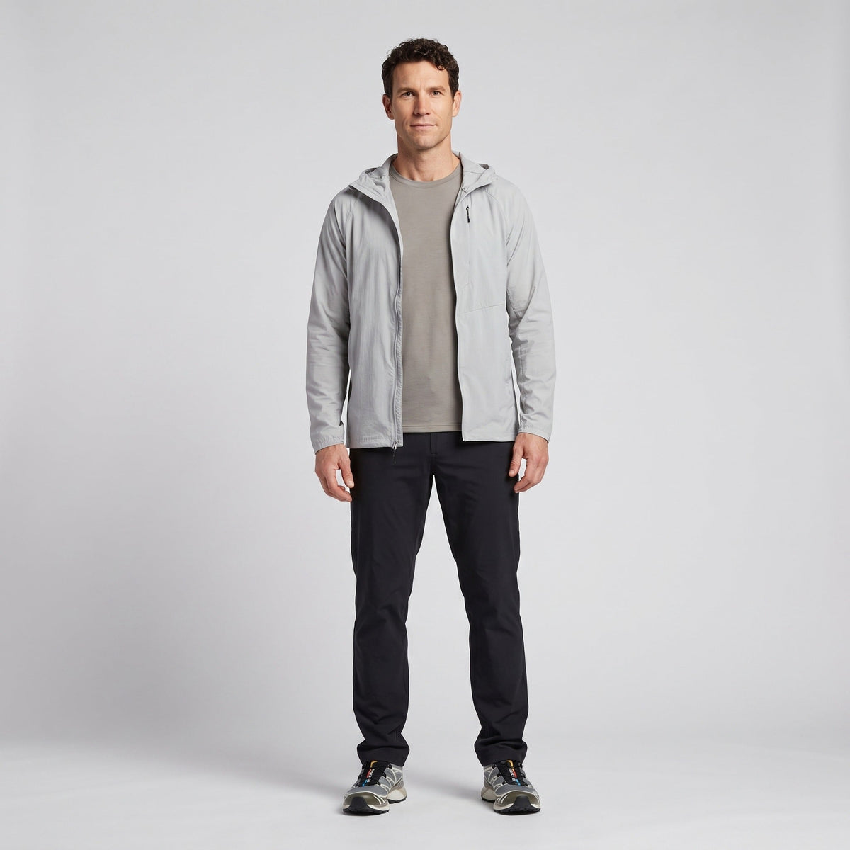 Men's Packable Hooded Windbreaker Jacket with Chest Pocket