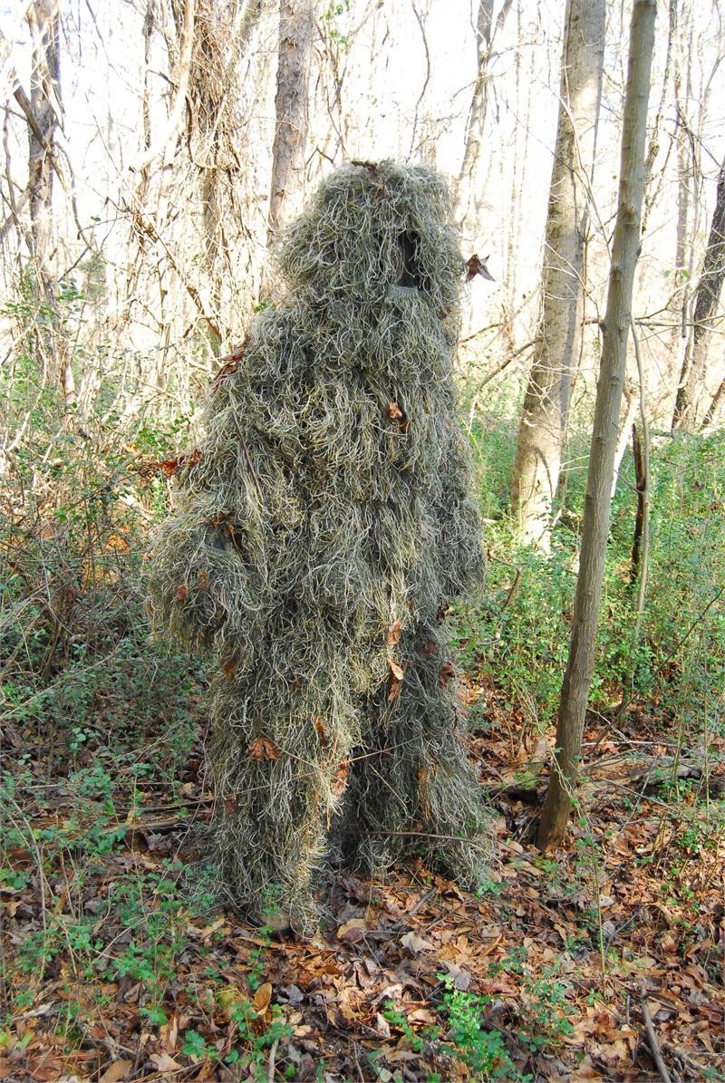 Men's Full Body Ghillie Suit with Woodland Camouflage and Hood
