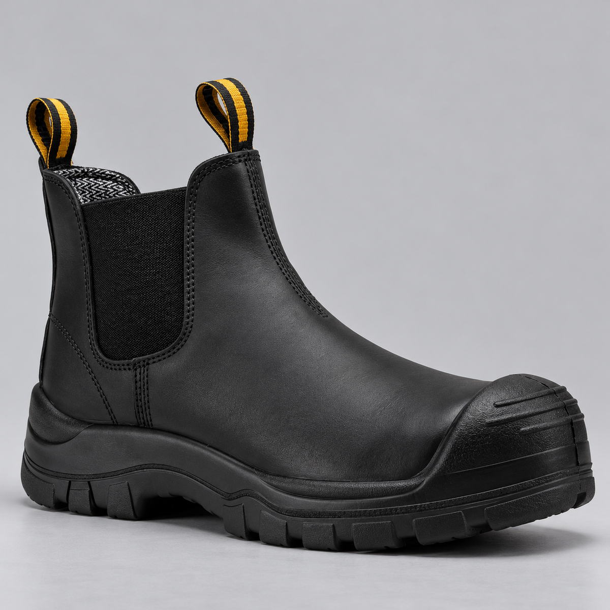 Men's Composite Toe Leather Work Boots with Pull On Design and Vibram Sole