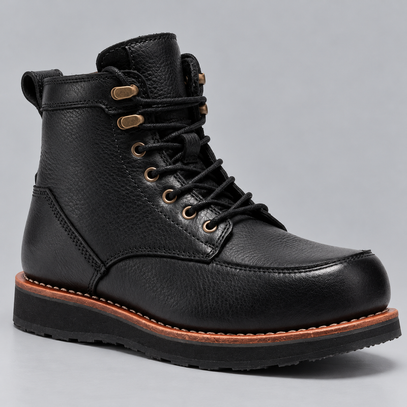 Men's Steel Toe Leather Work Boots with Wedge Sole and Lace Up