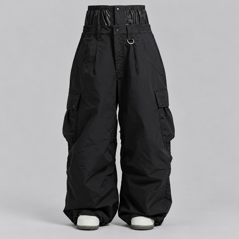 Women's Baggy Waterproof Snow Pants with Cargo Pockets and Adjustable Waist