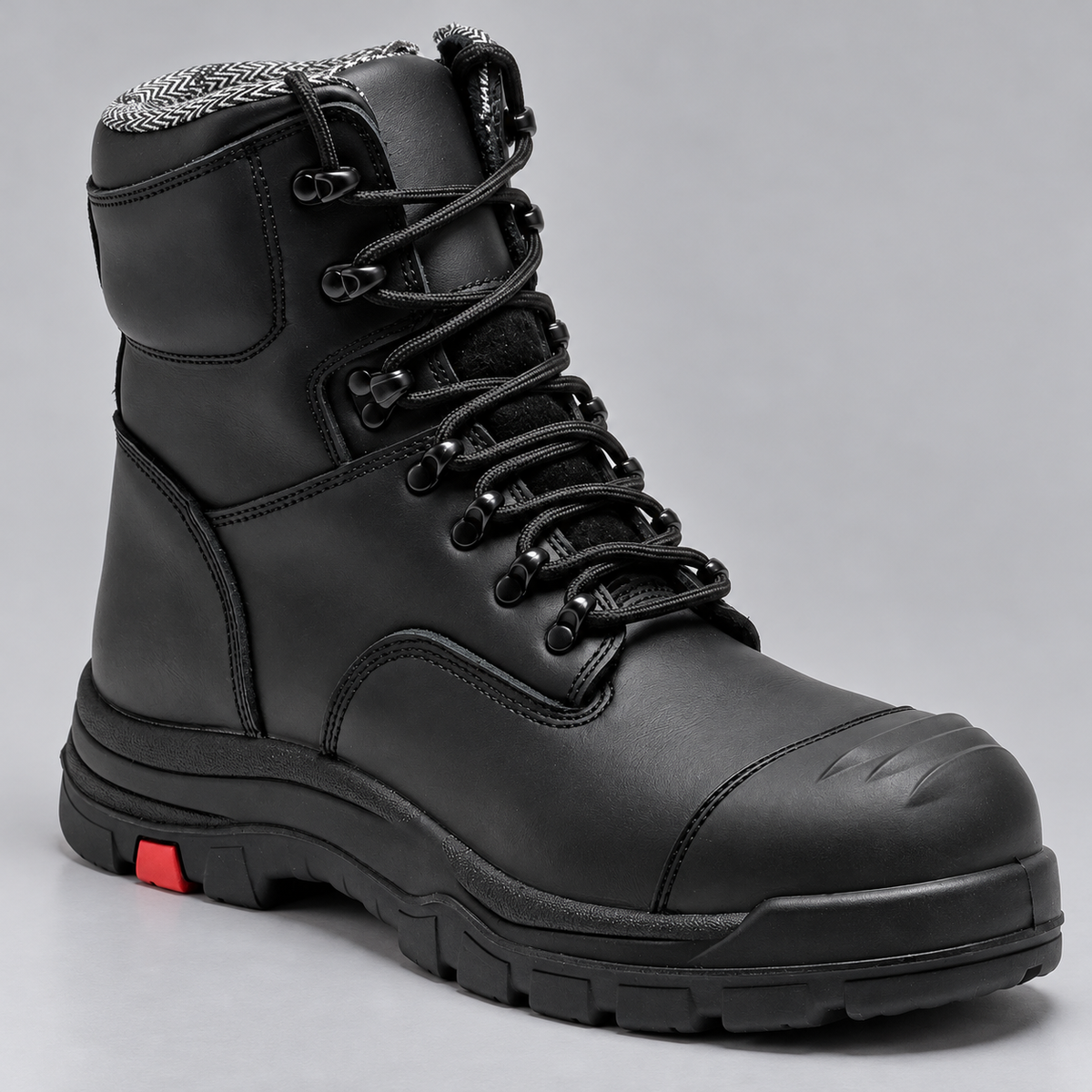 Men's Composite Toe Leather Work Boots with Side Zipper and Padded Collar