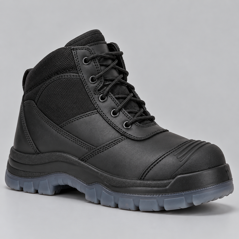 Men's Steel Toe Leather Work Boots with Side Zip and Slip Resistant Sole