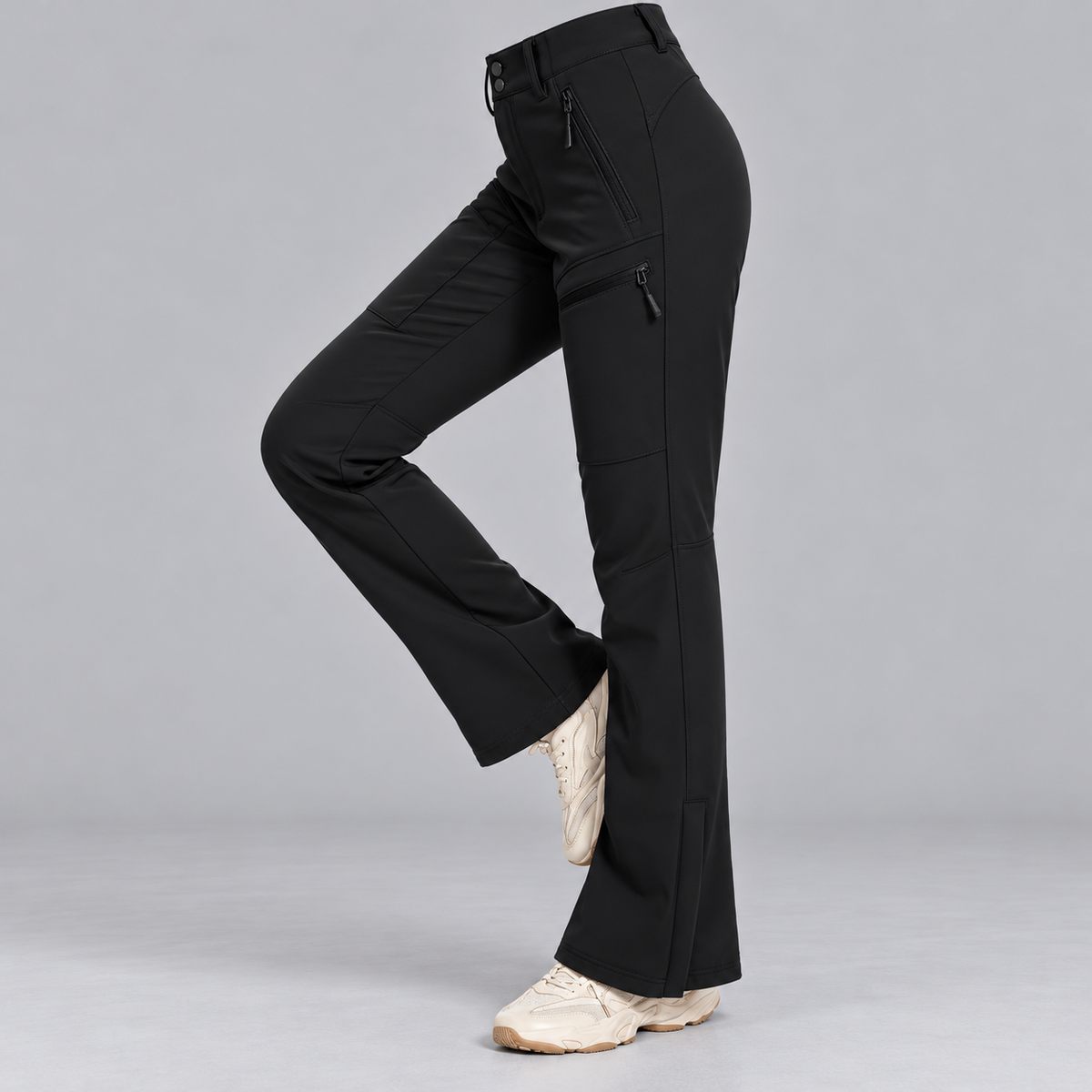 Women's Fleece Lined Ski Pants with Zip Pockets and Flared Hem