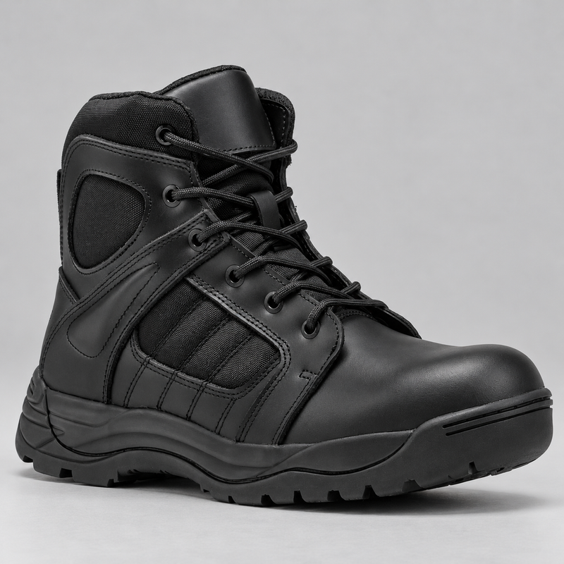 Men's Full Grain Leather Tactical Boots with Side Zipper and Rubber Sole