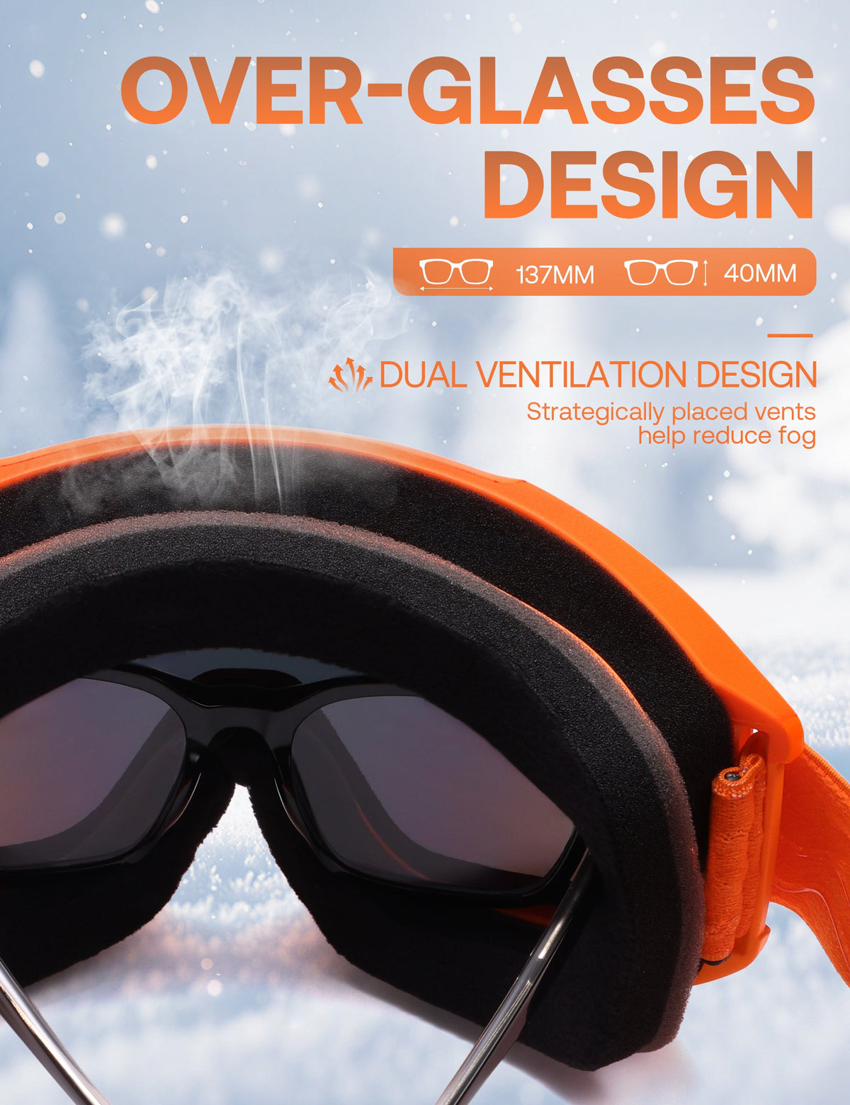 Women's Ski Goggles with Panoramic Mirrored Lens and Adjustable Strap