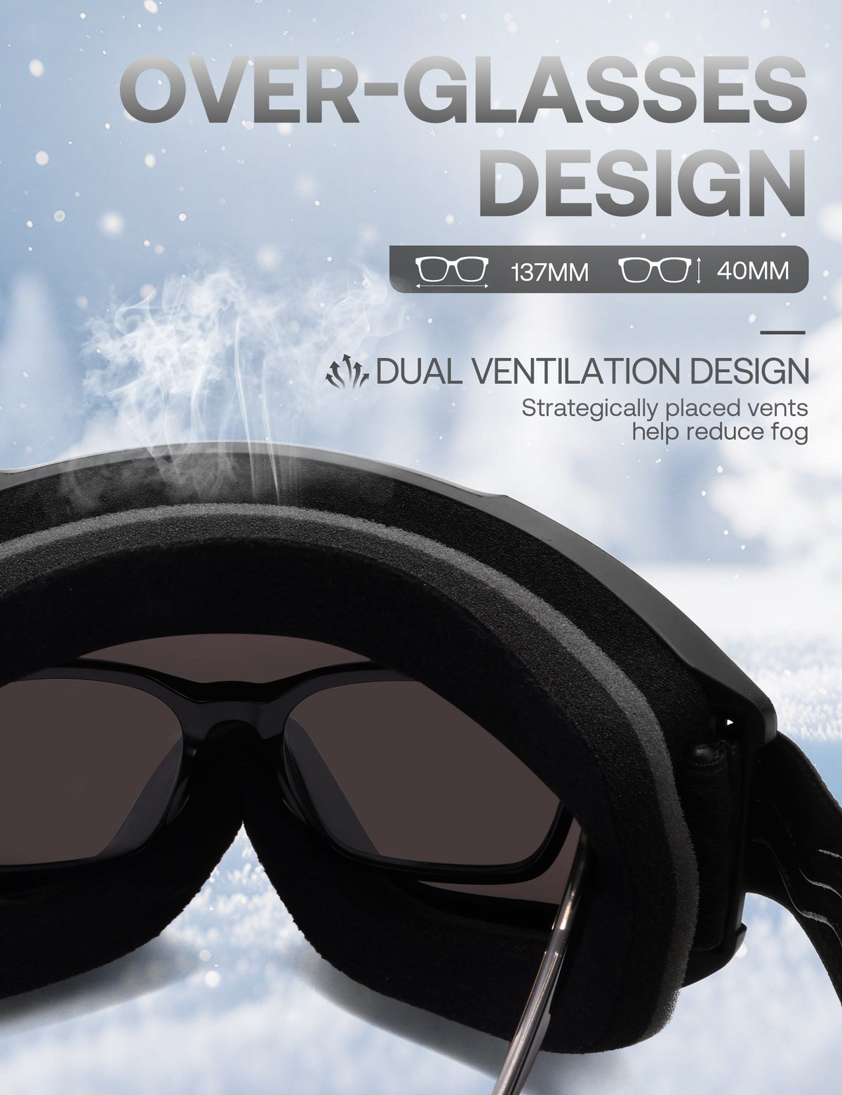 Women's Ski Goggles with Panoramic Mirrored Lens and Adjustable Strap