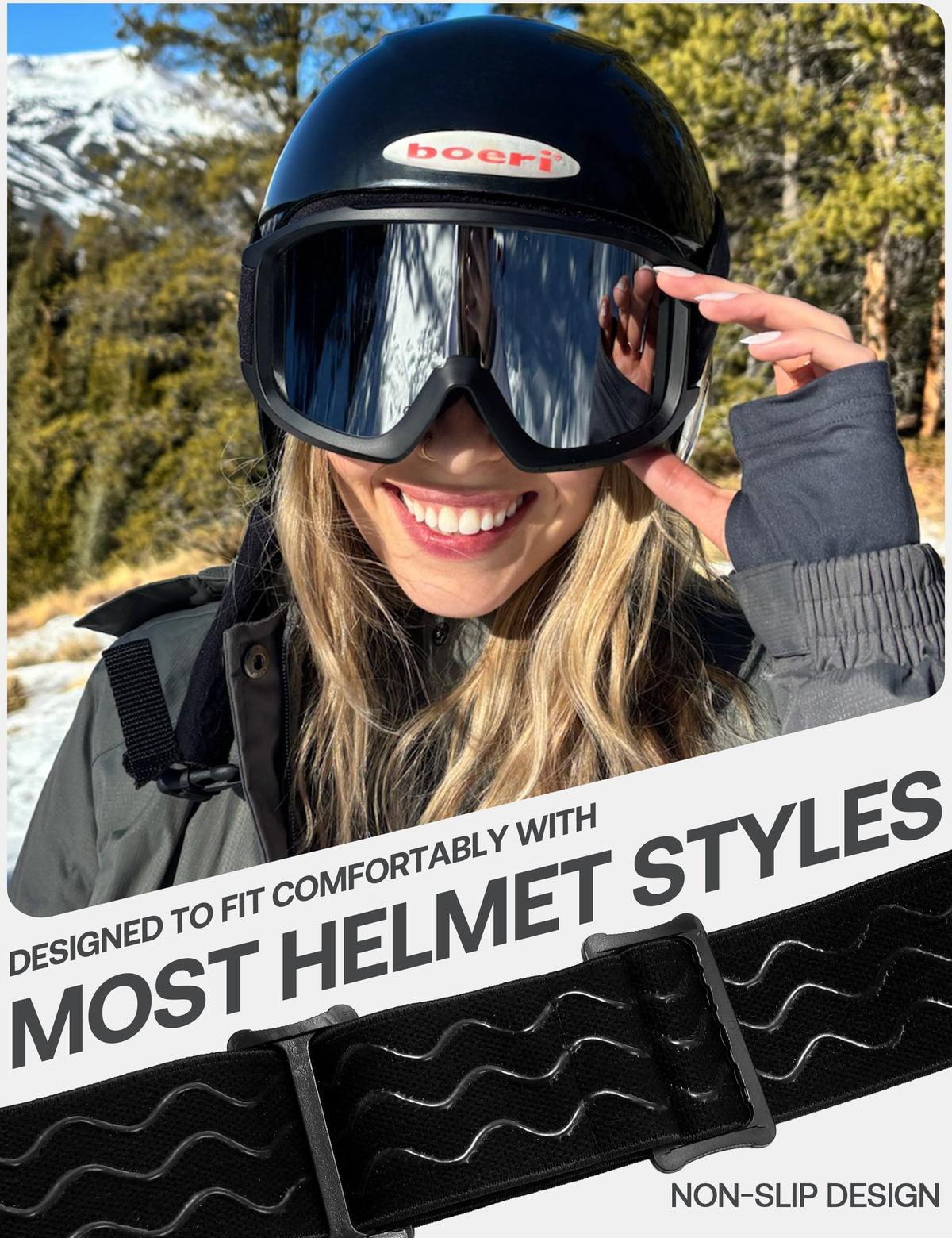 Women's Ski Goggles with Panoramic Mirrored Lens and Adjustable Strap