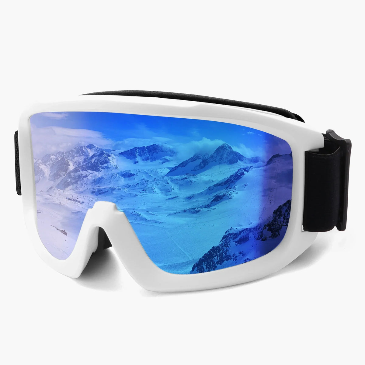 Women's Ski Goggles with Panoramic Mirrored Lens and Adjustable Strap
