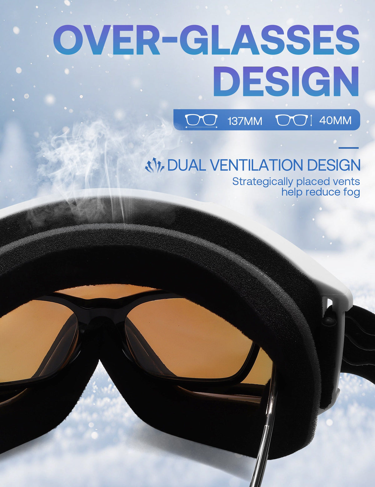 Women's Ski Goggles with Panoramic Mirrored Lens and Adjustable Strap