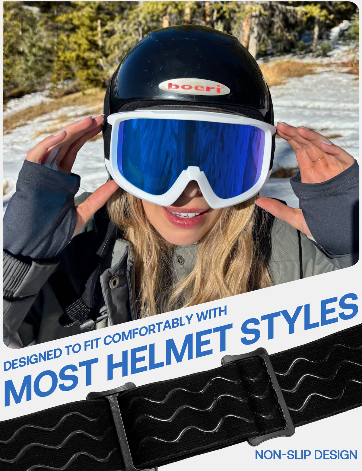 Women's Ski Goggles with Panoramic Mirrored Lens and Adjustable Strap