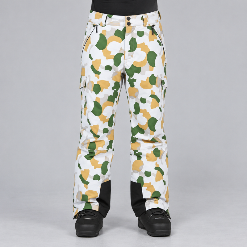 Men's Waterproof Insulated Cargo Snow Pants with Camo Print and Boot Gaiters