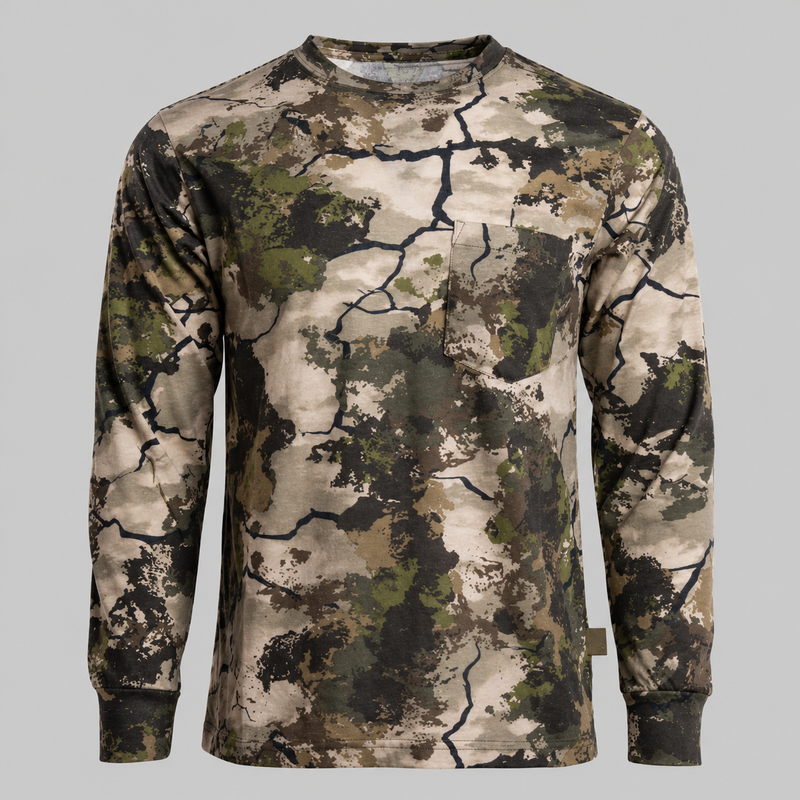 Men's Camouflage Cotton Blend Long Sleeve Tee with Chest Pocket