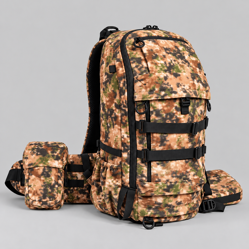 Men's Camouflage Hunting Backpack with Detachable Pouch and Water Repellent Finish