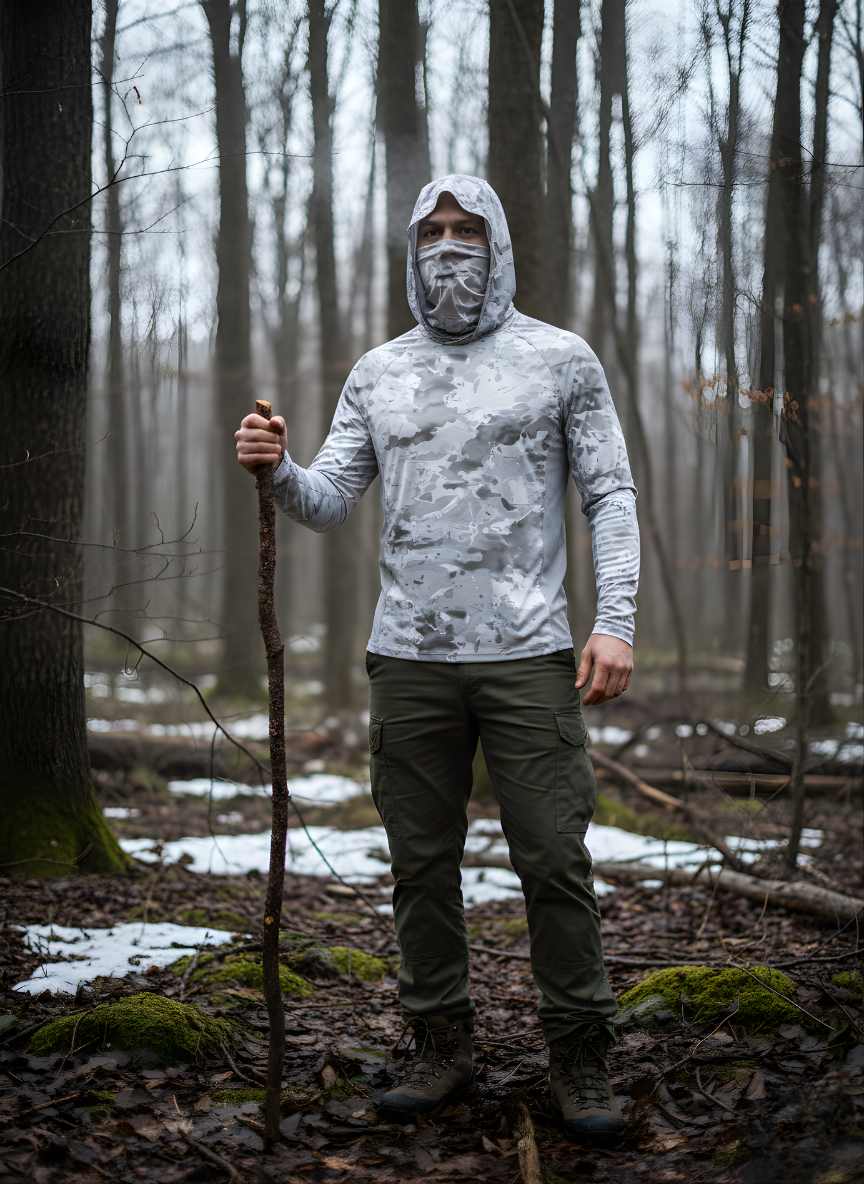 Men's Camo Performance Shirt With Hood And Face Cover