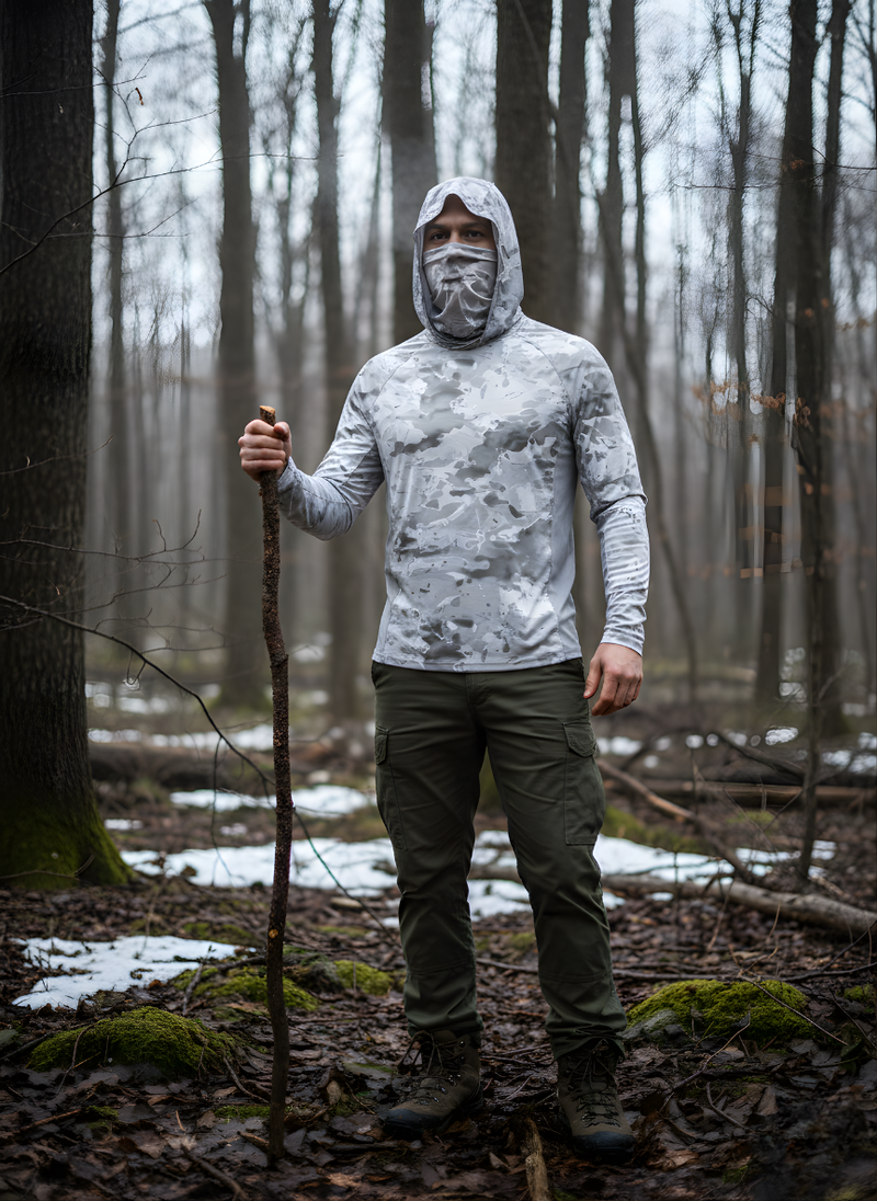 Men's Camo Performance Shirt With Hood And Face Cover
