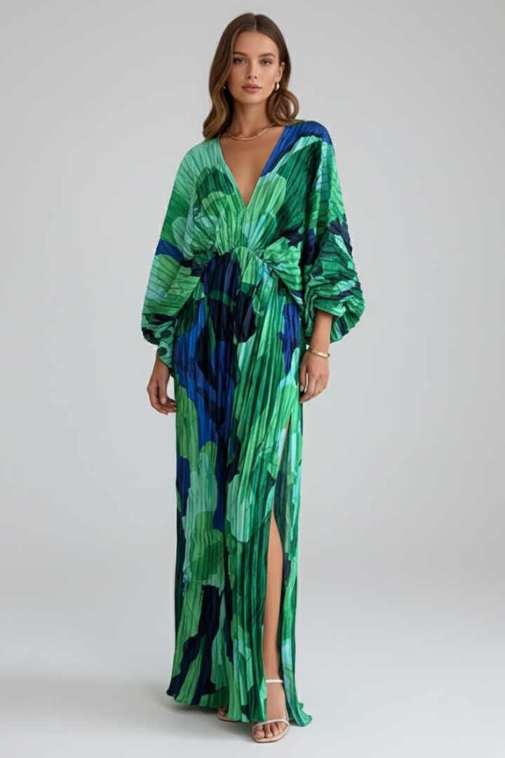 Women's V-Neck Dress | Pleated Hem A-Line Dress