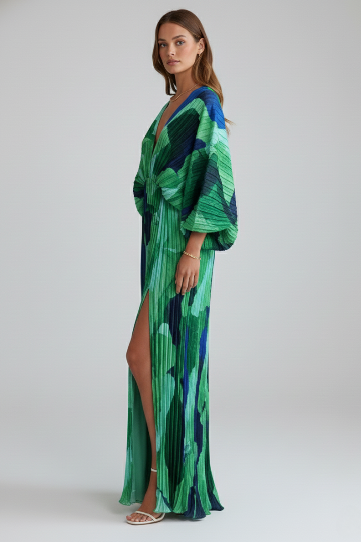 Women's V-Neck Dress | Pleated Hem A-Line Dress