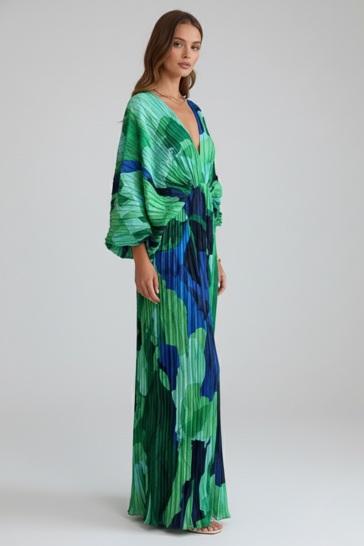 Women's V-Neck Dress | Pleated Hem A-Line Dress