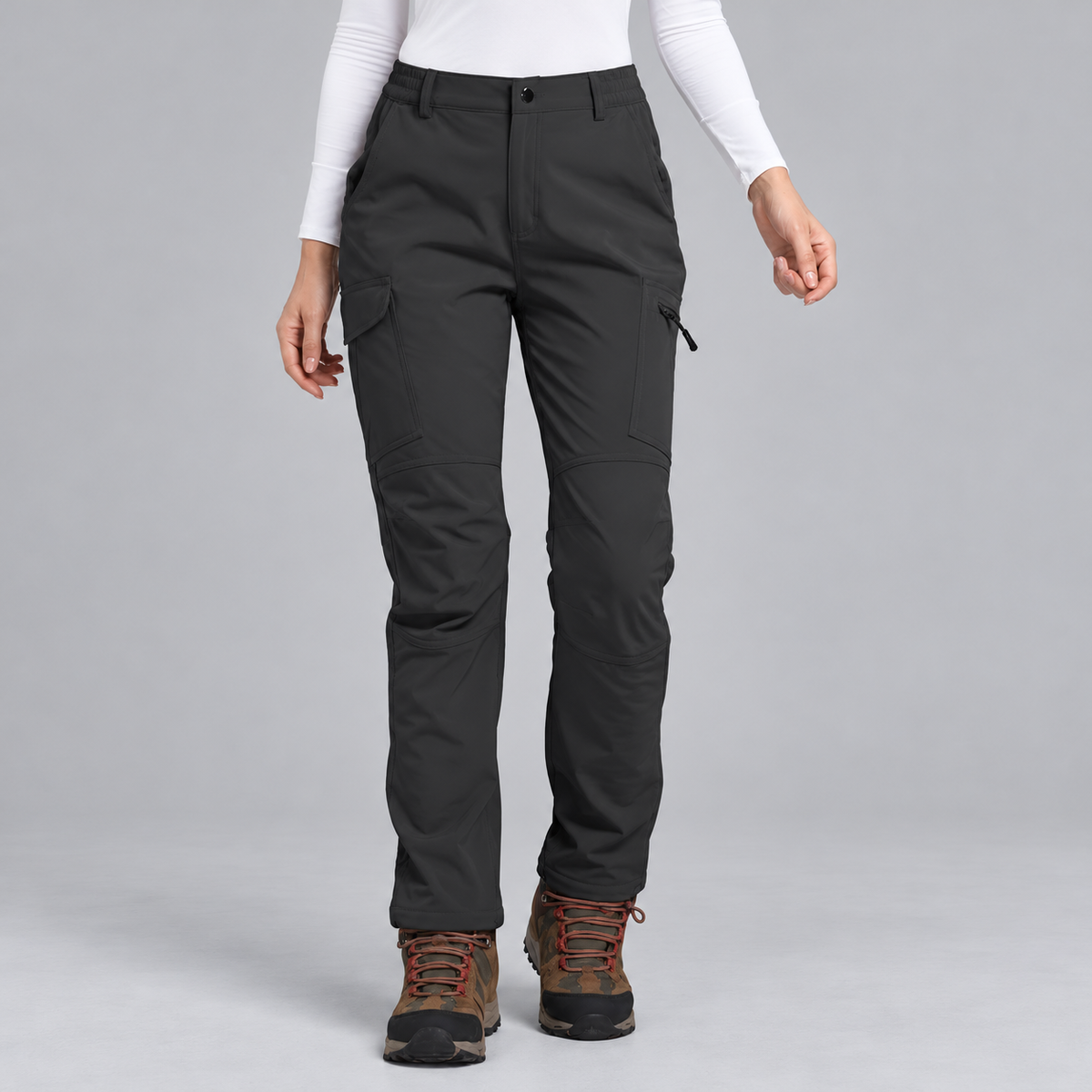 Women's Insulated Waterproof Ski Pants with Cargo Pockets and Articulated Knees
